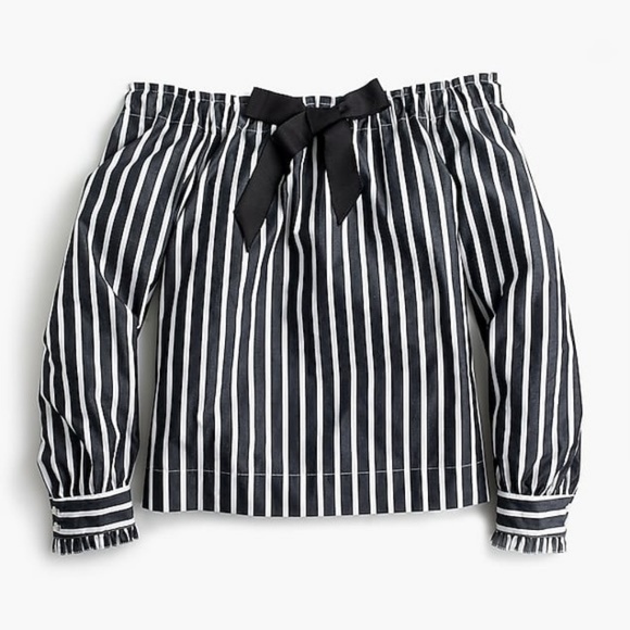 J. Crew Tops - J CREW Off The Shoulder Striped Blouse With Bow